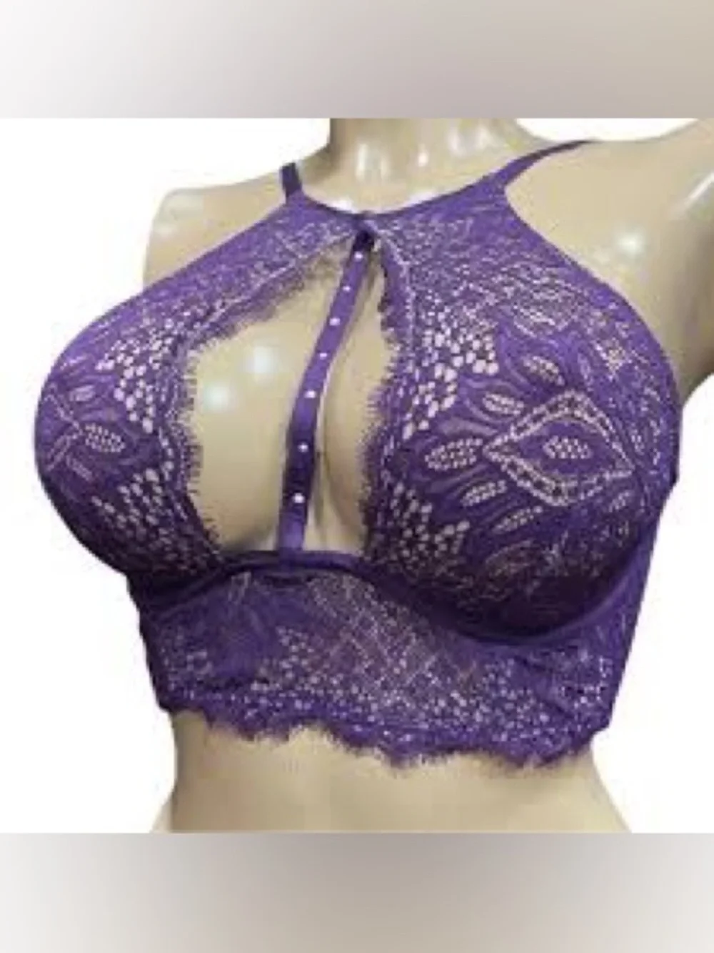 Victoria’s‎ Secret Bra Very Sexy purple lace long line high neck pearls 36C